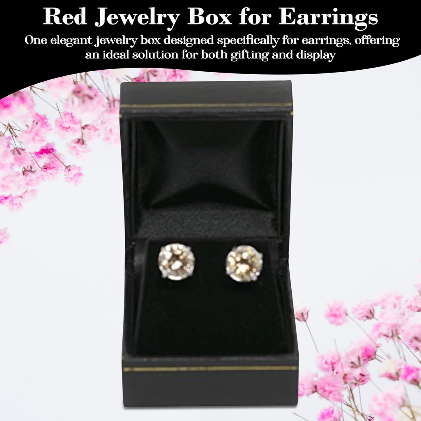 Novel Box Black Jewelry Box for Earrings 2.1x1.9x1.25 Inches - Earring Gift Boxes with Gold Trim - Faux Leatherette Earring Storage Case - Gift Presentation Cases for Earrings Only
