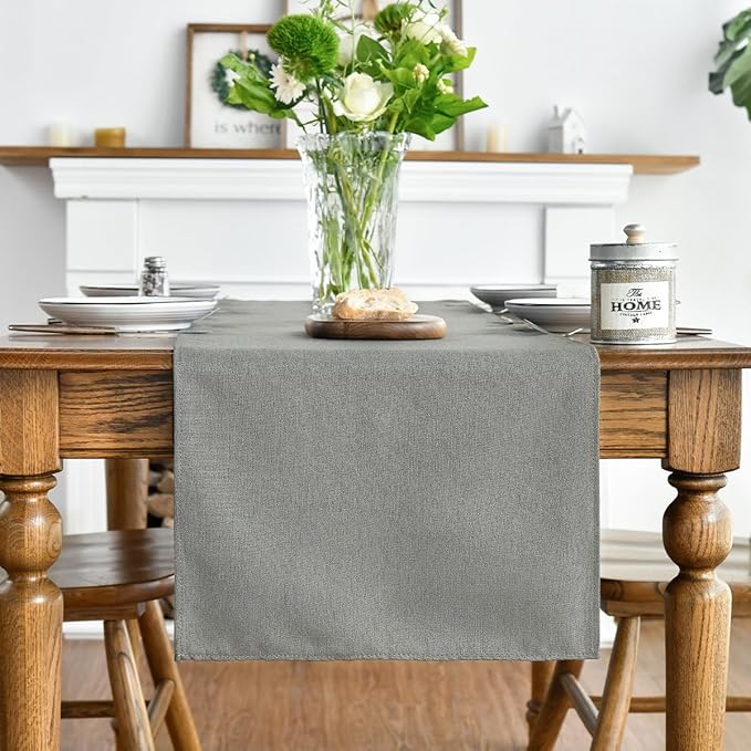Artoid Mode Light Grey Table Runner, Seasonal Washable Kitchen Dining Table Decoration for Home Party Decor 13x120 Inch