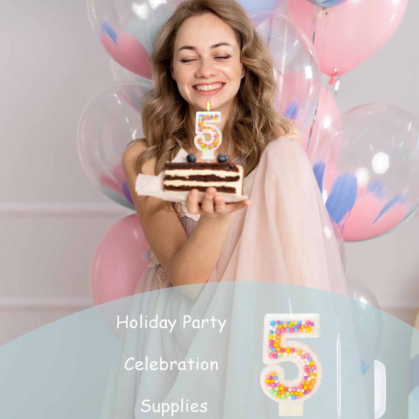 Number 5 Birthday Candle - Colorful Macaron Candles, 5 Candle Birthday Girl Women, Sweet Theme Birthday Party Supplies, Anniversary Party Cake Decorations