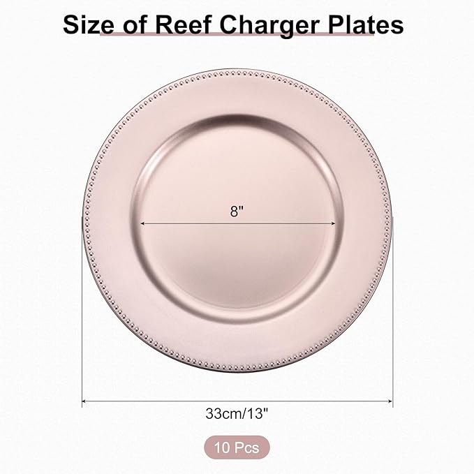 uxcell 10pcs Charger Plates Bulk 13 Inch Plastic Charger Plates Round Plate Chargers for Dinner Wedding Party Event Table Setting Decoration Rose Gold (Pack of 2)