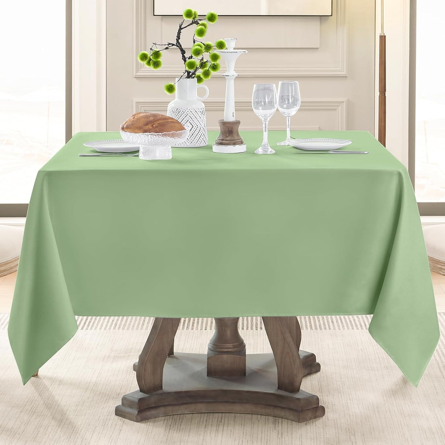 Square Tablecloth 52 x 52 Inch Sage Green Tablecloths Stain-Wrinkle Resistant Washable Polyester Table Cloths for Holiday, Buffet Parties, and Weddinge 2pack