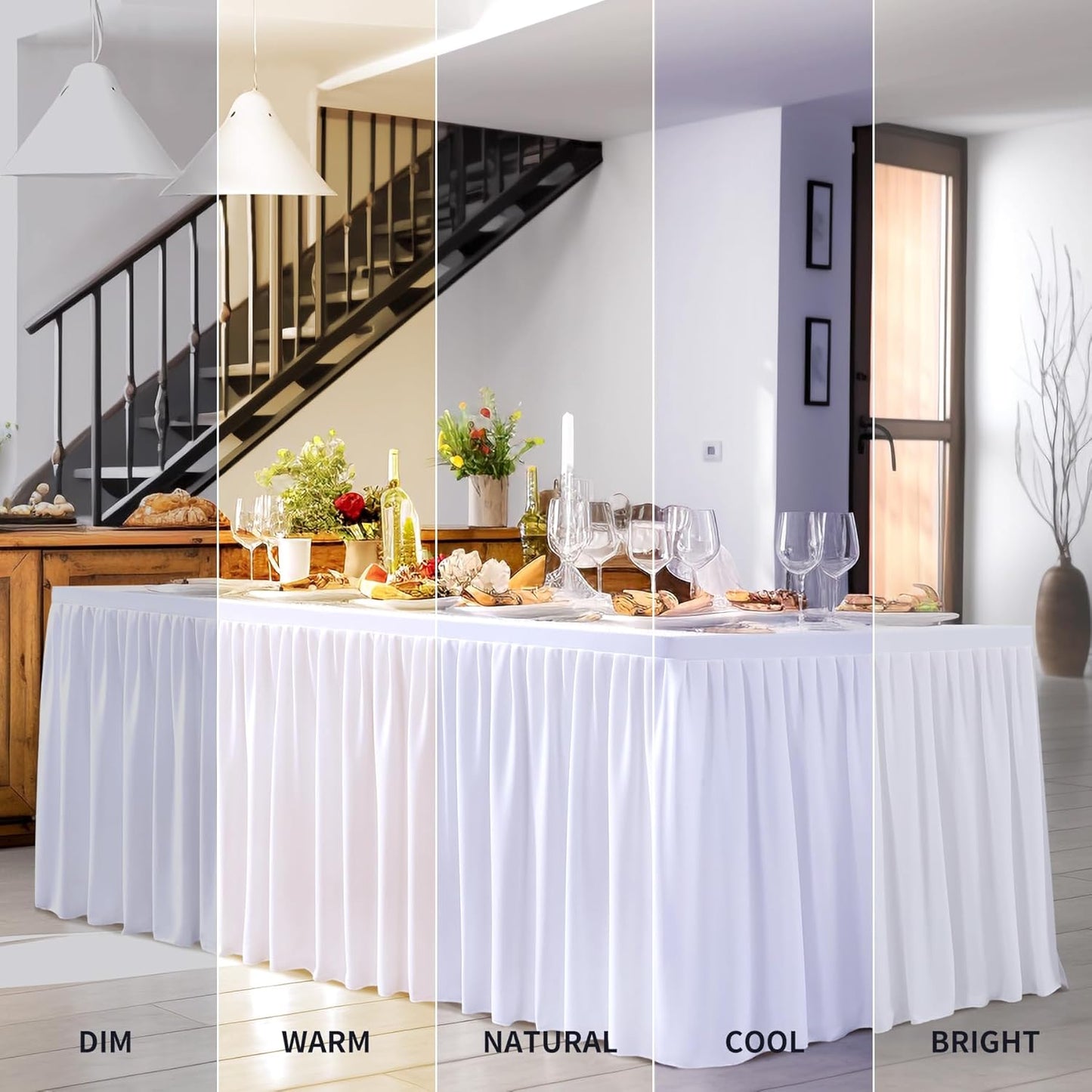White Table Clothes for Rectangle Tables 6ft, Wrinkle Resistant Fitted Table Cloth with Pleated Ruffle Skirts for Banquet Wedding Baby Shower Folding Table
