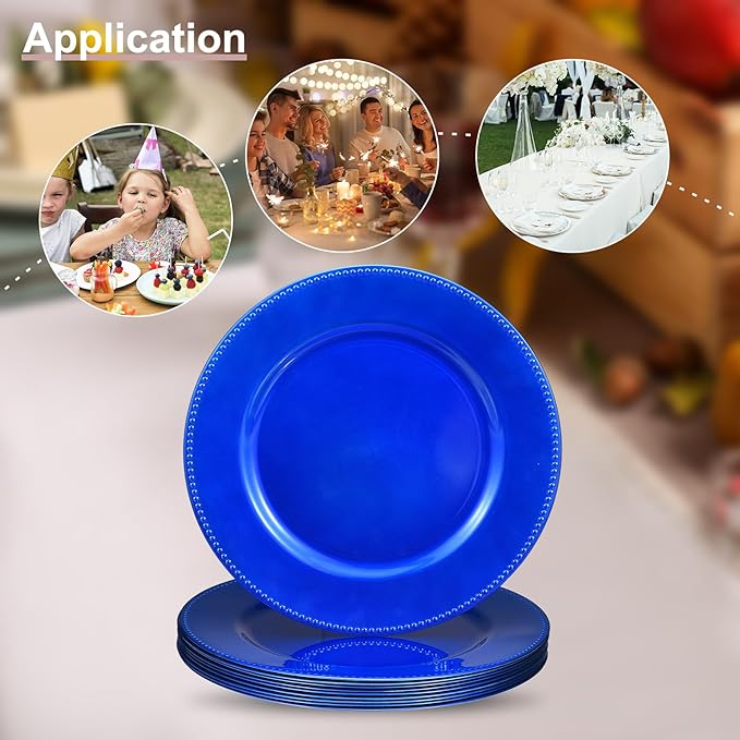 uxcell 10pcs Charger Plates Bulk 13 Inch Plastic Charger Plates Round Plate Chargers for Dinner Wedding Party Event Table Setting Decoration Blue