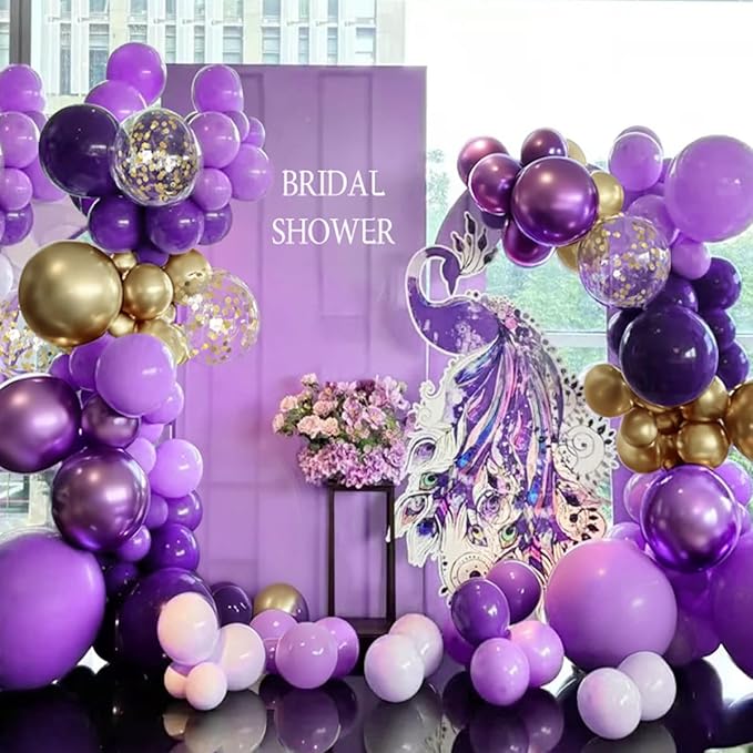 Purple and Gold balloon Arch Kit, 167Pcs Dark Light Metallic Lavender Purple Gold Chrome and Confetti Balloon for Women Girl Princess Birthday, Wedding Graduation Birthday Party Decorations