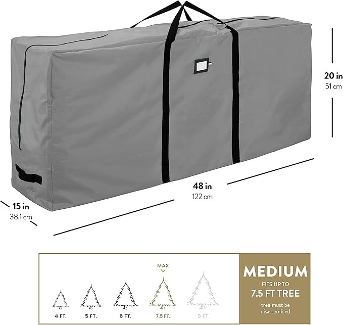 ZOBER 600D Oxford Fabric Christmas Tree Storage Bag - Fits 7.5 Ft Artificial Trees - Tear Proof Waterproof Christmas Tree Bag For Storage Box For Xmas - Strong, Durable Handles - Card Slot - Gray