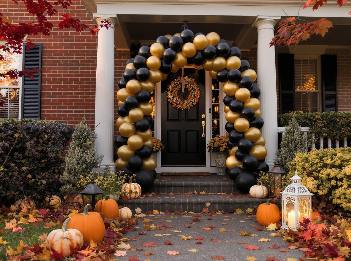 50 Pack 12 Inch Gold and Black Latex Balloons (25 + 25), Black and Gold Party Decorations, New Year’s Eve (NYE) Party Supplies, Adult Birthday & Anniversary Balloon Arch Kit, Photo Backdrop