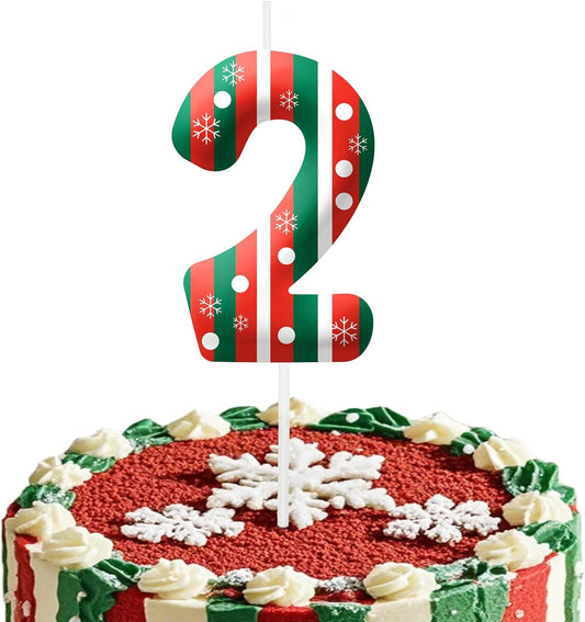 Christmas Themed Birthday Candles for Cake, Number 2nd Candle, Happy Birthday Cake Topper for Boys Girls, Christmas Birthday Party Decorations Supplies Gifts