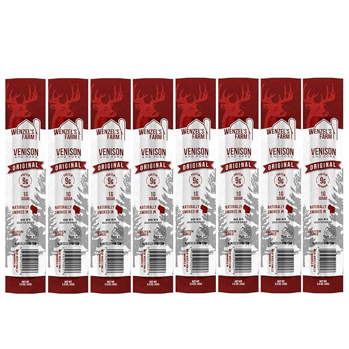 Wenzel’s Farm Original Venison Snack Sticks 8 Pack | Supports Active Lifestyles │ High Protein, Low Carb │ No MSG, Fillers, Binders, Artificial Colors │ Gluten Free