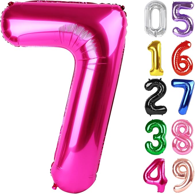Hot Pink Number 7 Balloon 40 Inch, 7th Birthday Party Decorations for Children, Giant 7 Foil Balloon for Party Supplies