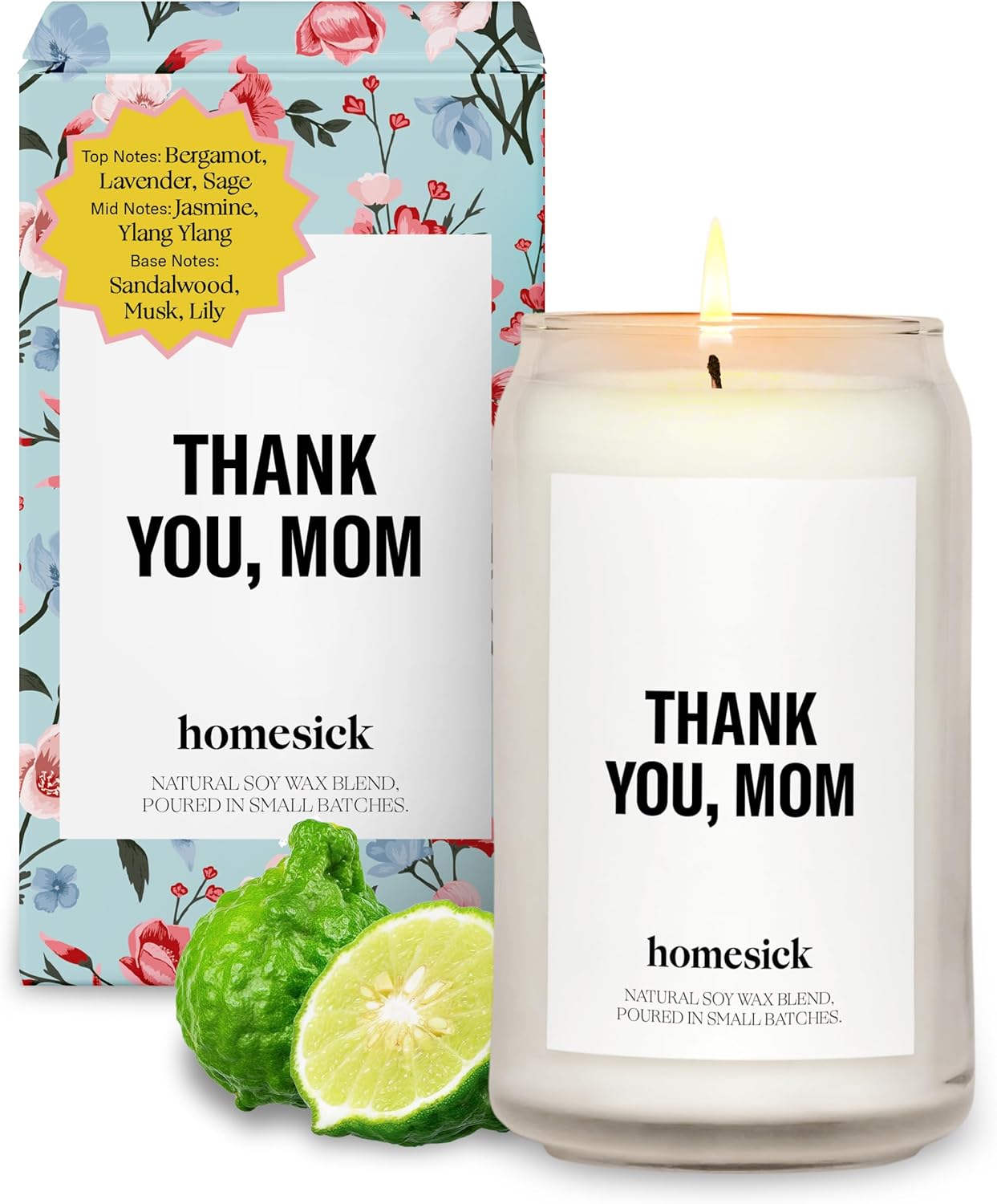 Homesick Scented Candles for Home (Thank You, Mom) - 13.75 oz Long-Lasting Soy Wax Blend Jar Candle Gifts for Women for All Occasions, 60-80 Hours Burn Time - Notes of Bergamot, Lavender & Sage