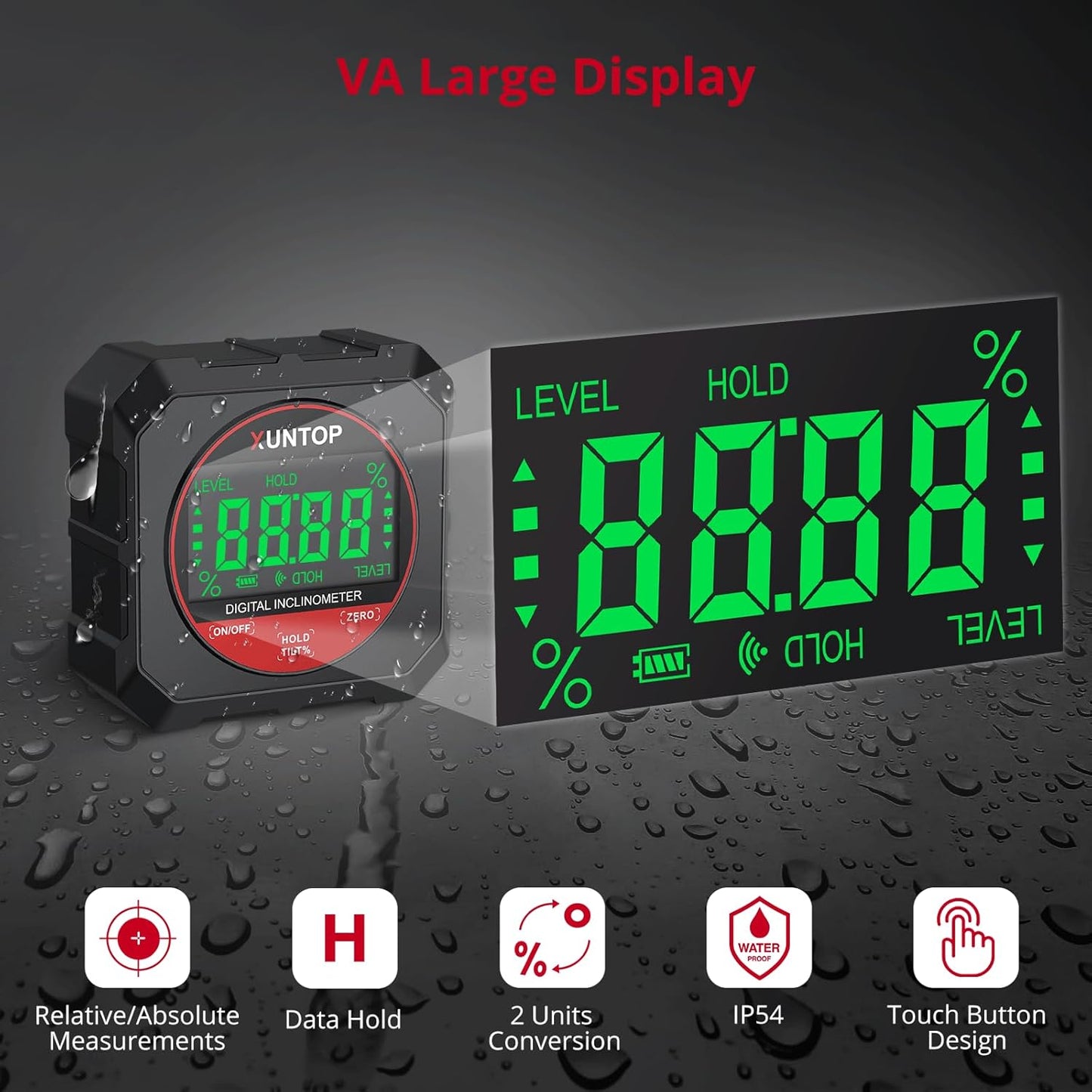 4x90°Digital Angle Finder Strong Magnetic Bottom Digital Angle Gauge±0.2° Accuracy Angle Measuring Tool with LCD Display for Hanging Decorations Woodworking Construction and Table Saw