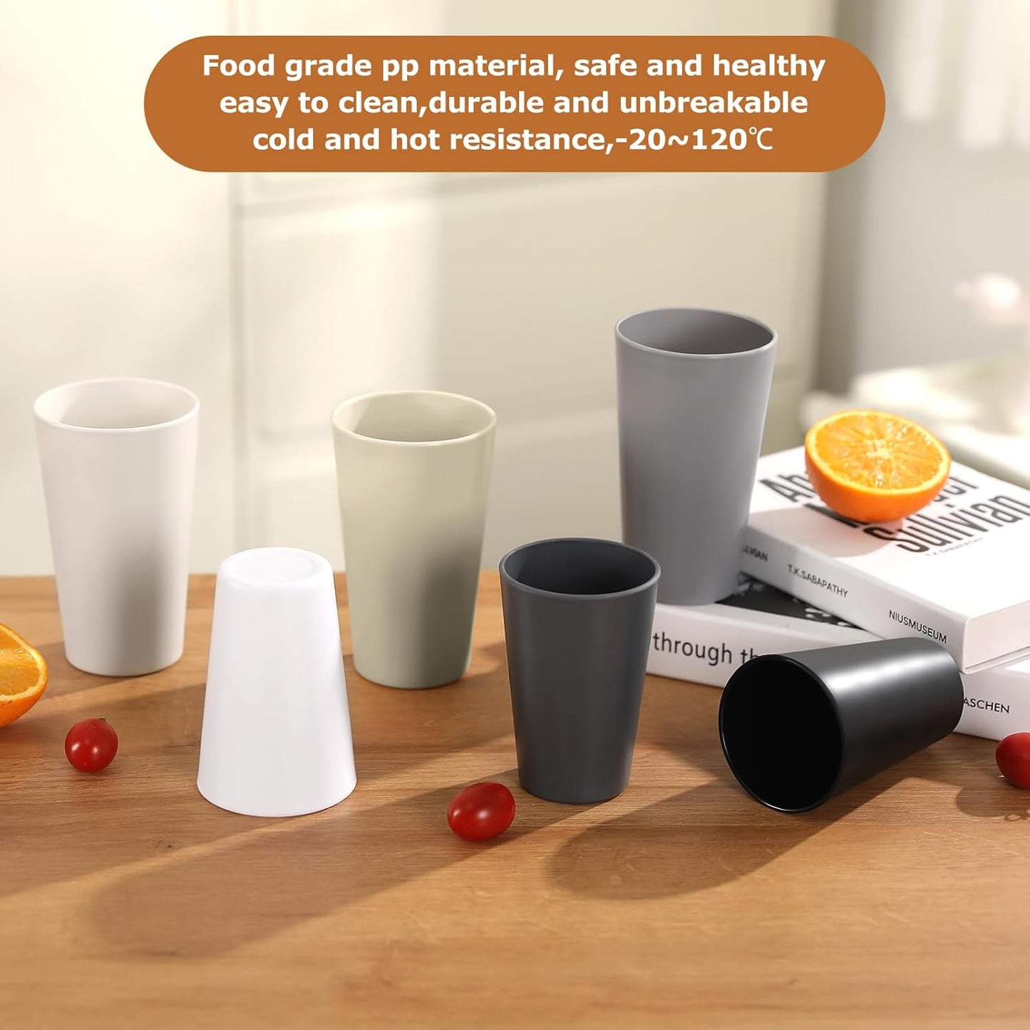 24 Pcs Unbreakable Plastic Cups Set, 12 Pcs 14 oz and 12 Pcs 20 oz Reusable Plastic Cups, Stackable Water Tumblers, Drinking Cup for Kitchen, BPA-free, Dishwasher and Microwave Safe, 6 Colors