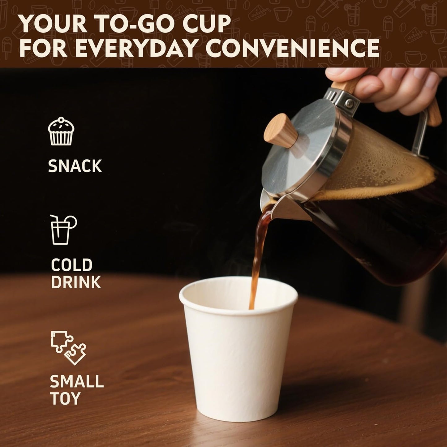 YEEHAW 8 oz 500 Pack Paper Cups, Disposable Coffee Cups, White Hot Cups, Suitable for Hot Drinkings, Perfect for Office, Home and Party Events