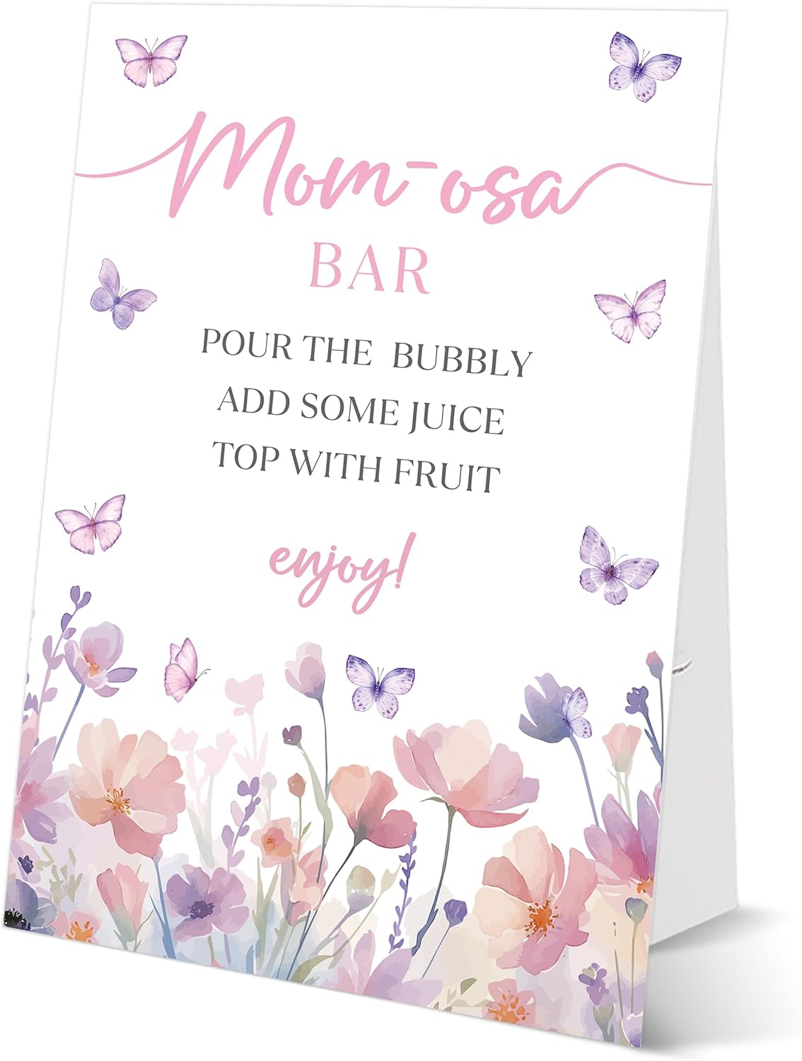 Butterfly Baby Shower Tabletop Sign, Mom-osa Bar, Include One 8×11 Sign with holder, Purple Butterfly Gender Reveal Party Decoration Supplies - FL35