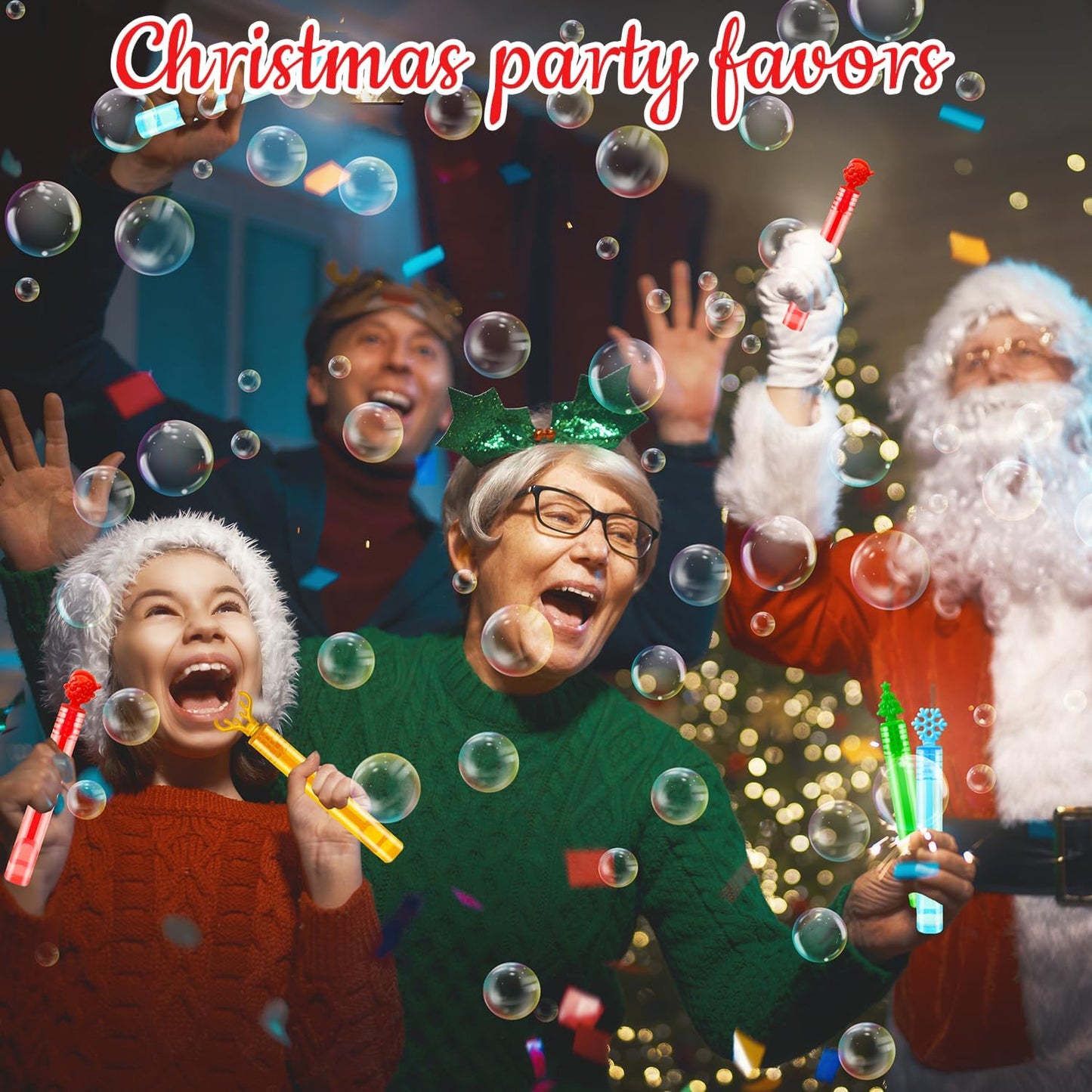 Christmas Party Favors Goodie Bags Stocking Stuffers for Kids 32 Pack, Small Mini Bubbles Wand Toys Gifts for Toddlers, Christmas School Classroom Party Supplies Prizes Treats Trinkets for Students