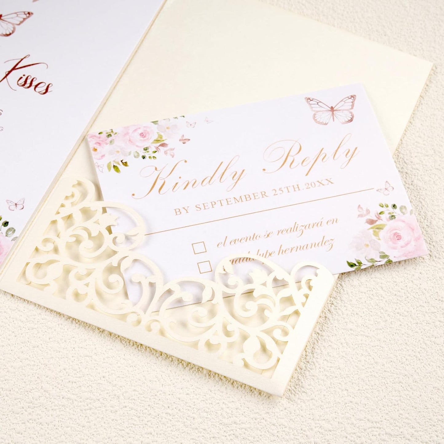 50Pcs Ivory Wedding Invitation Kits with Envelopes and RSVP Cards Laser Cut 5×7 Tri-Fold Personalized Birthday Invitations for Wedding Quinceanera Party Bridal Shower Engagement