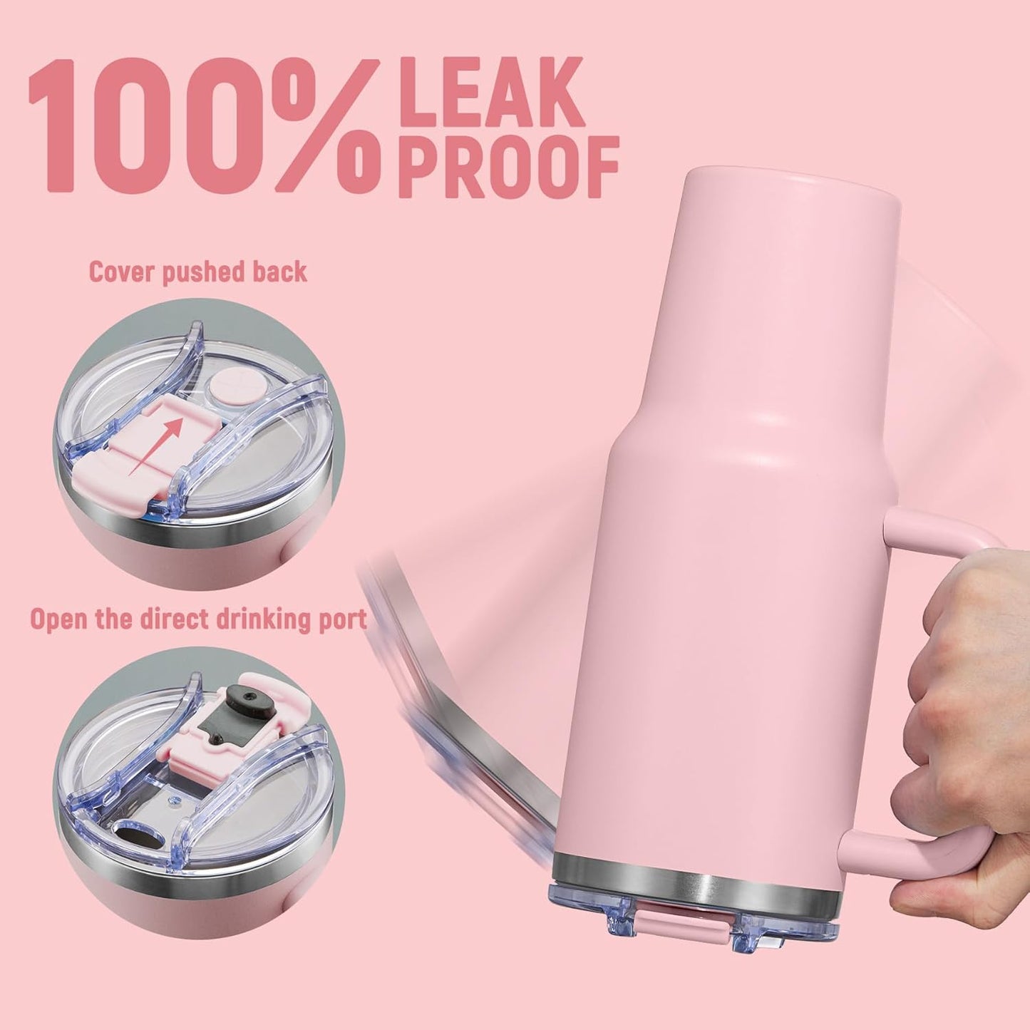40 oz Tumbler with Handle and Straw Lid,Insulated Reusable Stainless Steel Water Bottle Travel Mug，Cupholder Friendly Double Wall Vacuum Sealed Cup (Pink)