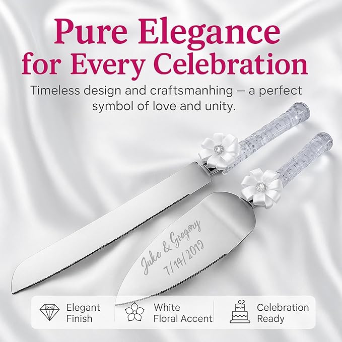 GIFTS INFINITY Personalized Wedding Cake Knife and Server Set with Engraving – Cake Cutting Utensil Set, Keepsake Gift for Wedding, Anniversary, Reception, Birthday & Other Occasions (CH-101WB)