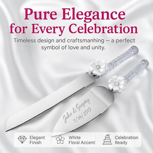 GIFTS INFINITY Personalized Wedding Cake Knife and Server Set with Engraving – Cake Cutting Utensil Set, Keepsake Gift for Wedding, Anniversary, Reception, Birthday & Other Occasions (CH-101WB)