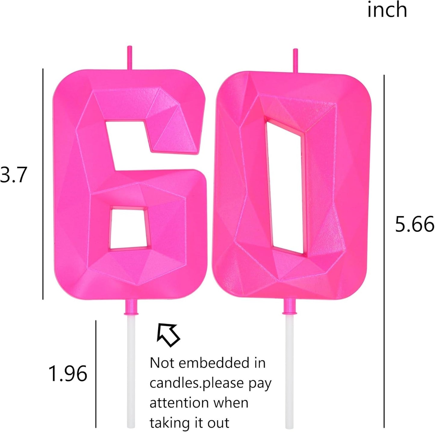 DERVENTA Large Birthday Candle Number 3D Pink 3.7 inch Party Celebration Anniversary Decoration Cake Topper 1 Piece (Number 60 Pink)