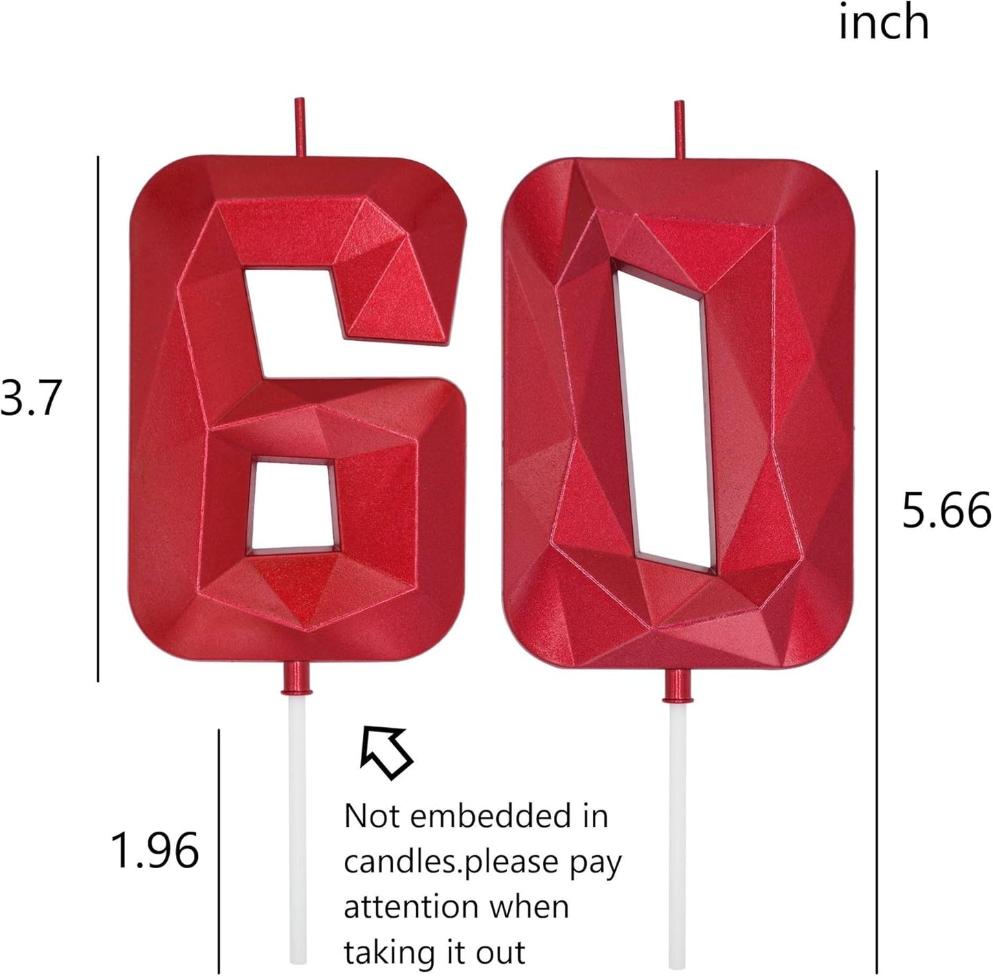DERVENTA Large Birthday Candle Number 3D Red 3.7 inch Party Celebration Anniversary Decoration Cake Topper 1 Piece (Number 60 Red)