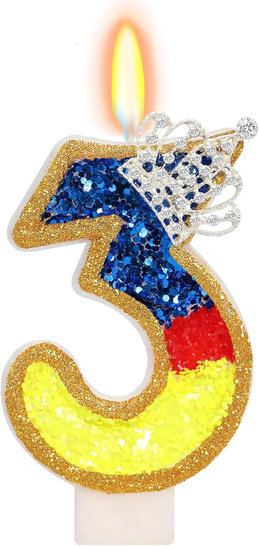 Birthday Candle for Cake, Princess Number Cake Candles, 2.76 inch Cake Topper Decoration for Birthday Party (Number 3)