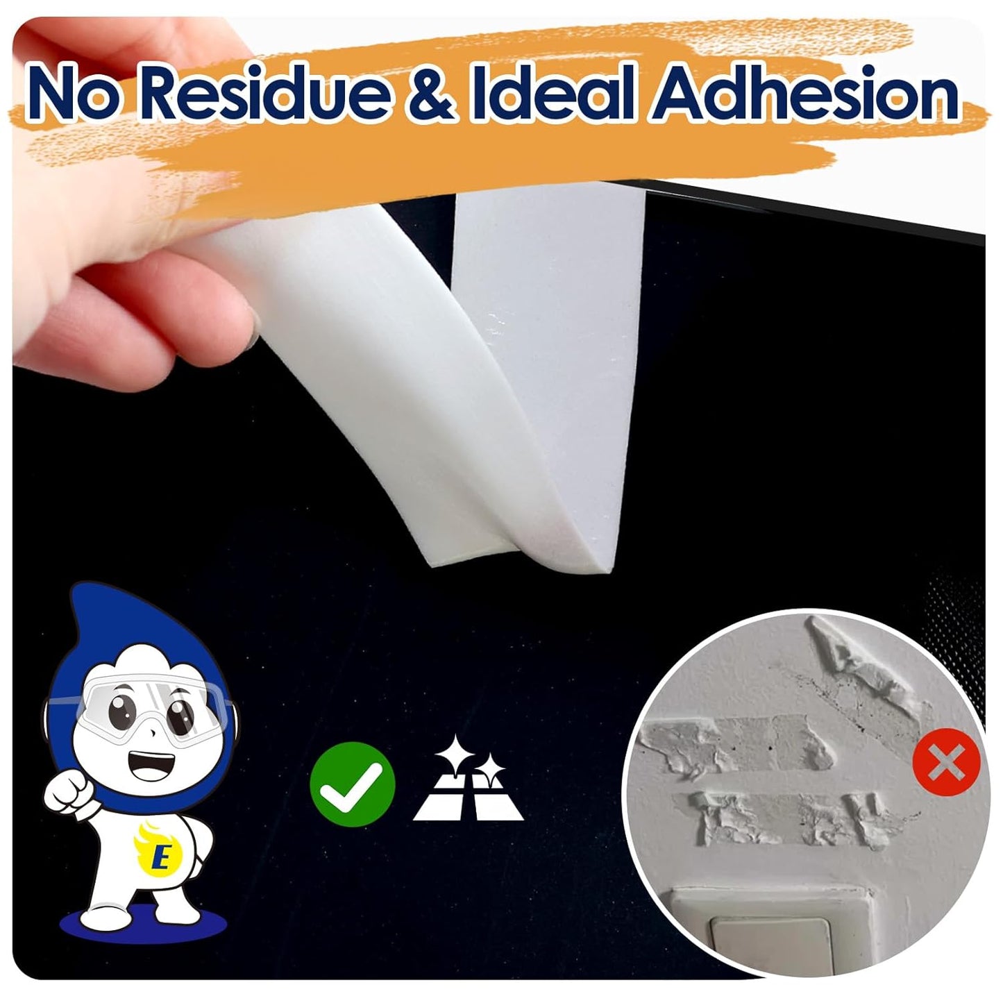 Double Sided Tape Heavy Duty White PE Foam Tape, 1 in X 16.5 Ft Mounting Tape Removable Strips Strong Weatherproof Adhesive Tape for Hanging Picture Poster, Carpets, Paint Wall No Damage, 2 Rolls