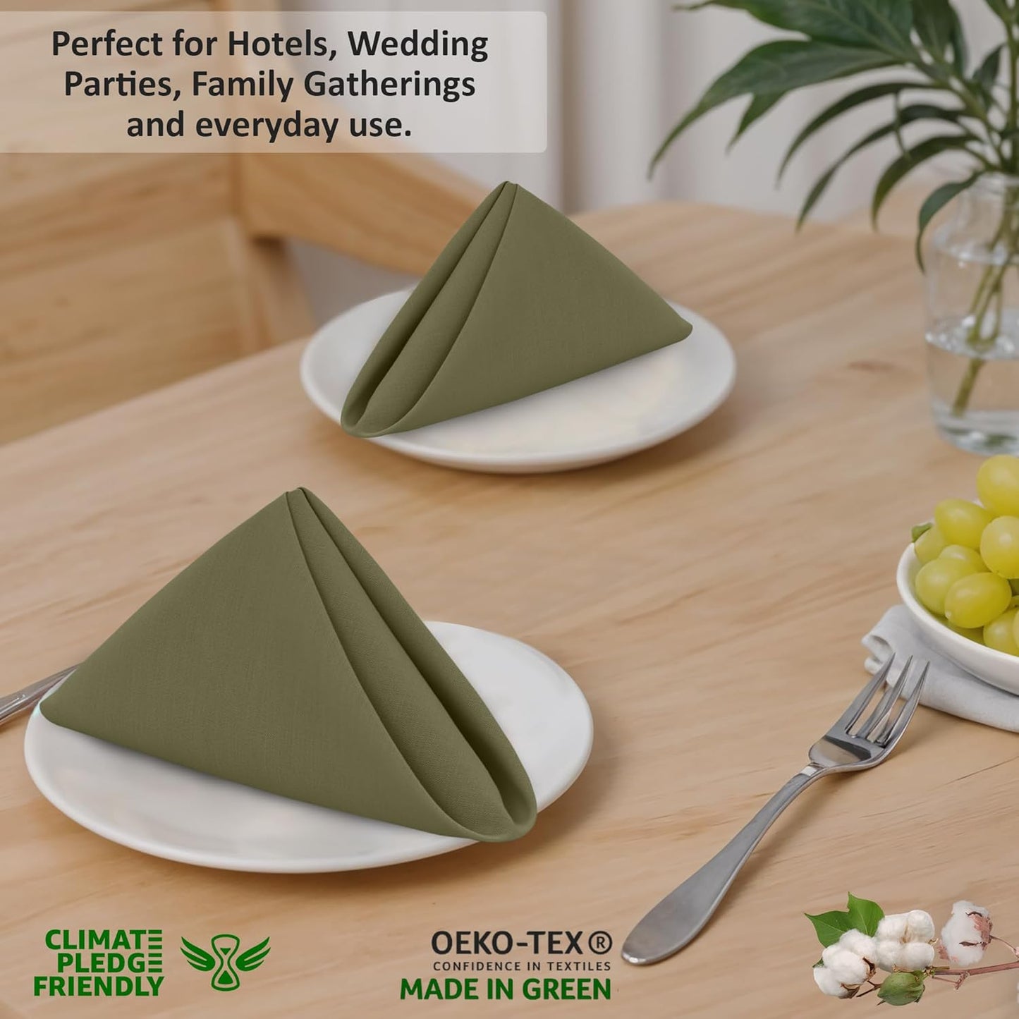 Ruvanti Cloth Napkins Set of 12, 18x18 Inches, 100% Cotton, Washable, Soft & Absorbent, Perfect for Wedding, Christmas, ‎Thanksgiving Dinners - Capulet Olive