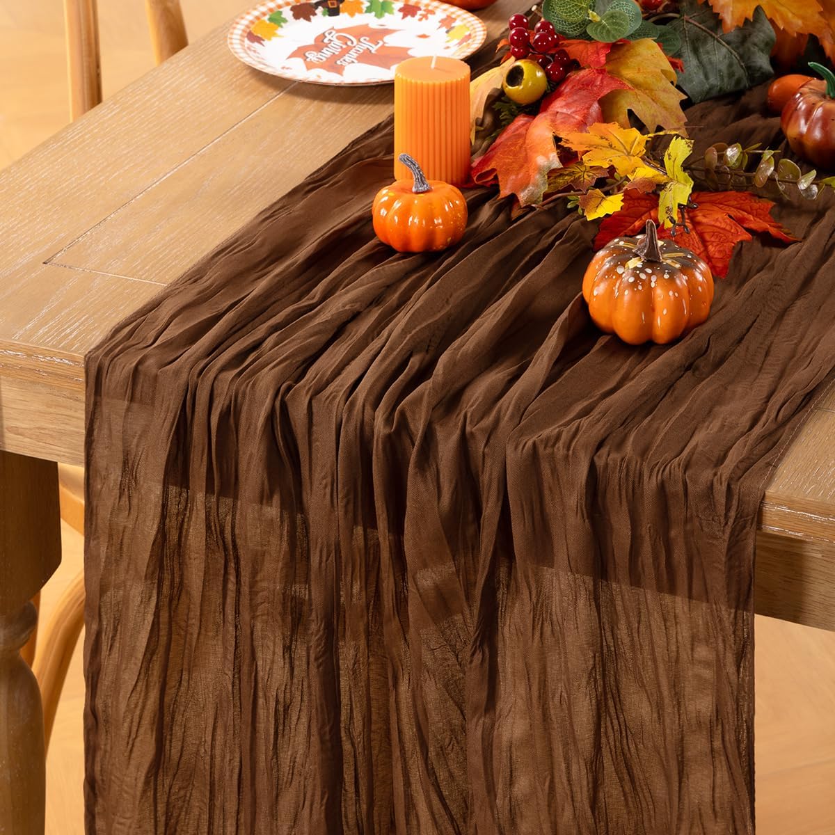 MLMC Brown Cheesecloth Table Runner 10ft Boho Rustic Gauze Coffee Cheese Cloth Table Runner Neutral Fall Centerpiece Decor 35x120 Inches for Wedding Farmhouse Reception Home Decor