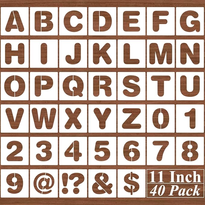 11 Inch Alphabet Letter Stencils - 40 Pack Letter Number Stencil Templates with Signs for Painting on Wood, Reusable Calligraphy Alphabet Stencils for Chalkboard Fabric Wood Signs