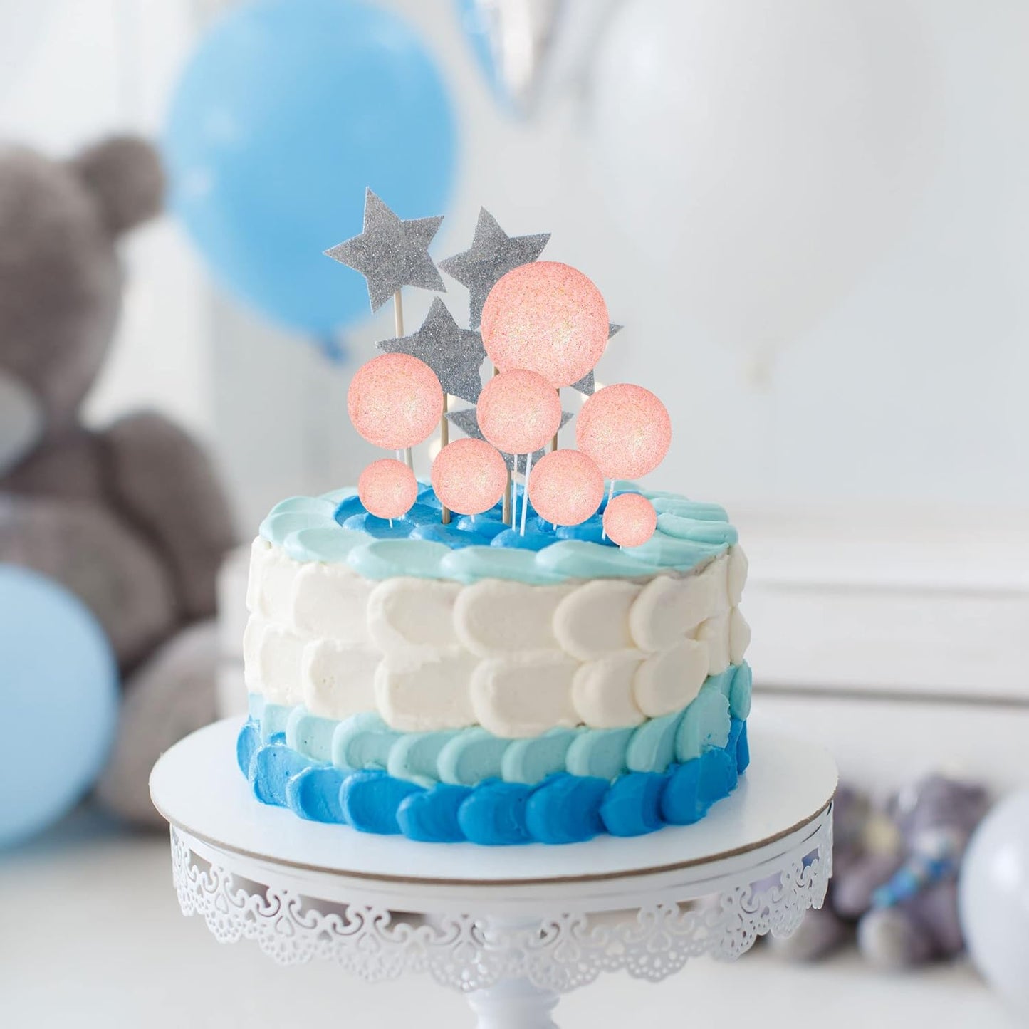 Ephlyn 30Pcs Light Pink Foam Cake Topper, Cake Picks Mini Balloon DIY Decoration for Birthday, Anniversary, Graduation, Baby Shower, Wedding & More