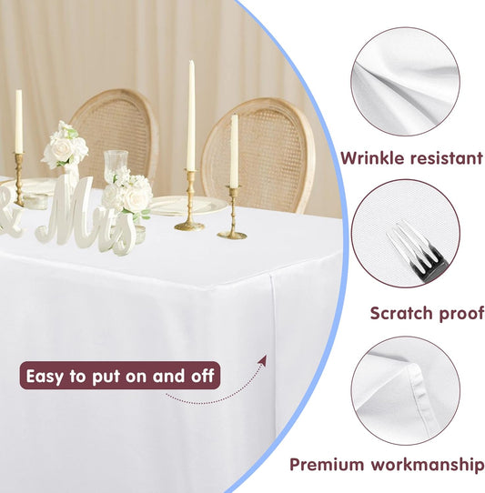 HolidayIdeas Fitted White Table Clothes - 72 x 30 Inch - 6 Pack Rectangle Table Covers for 6 Foot Tables, Polyester Fabric Tablecloths for Parties, Wedding, Trade Show, Craft Show
