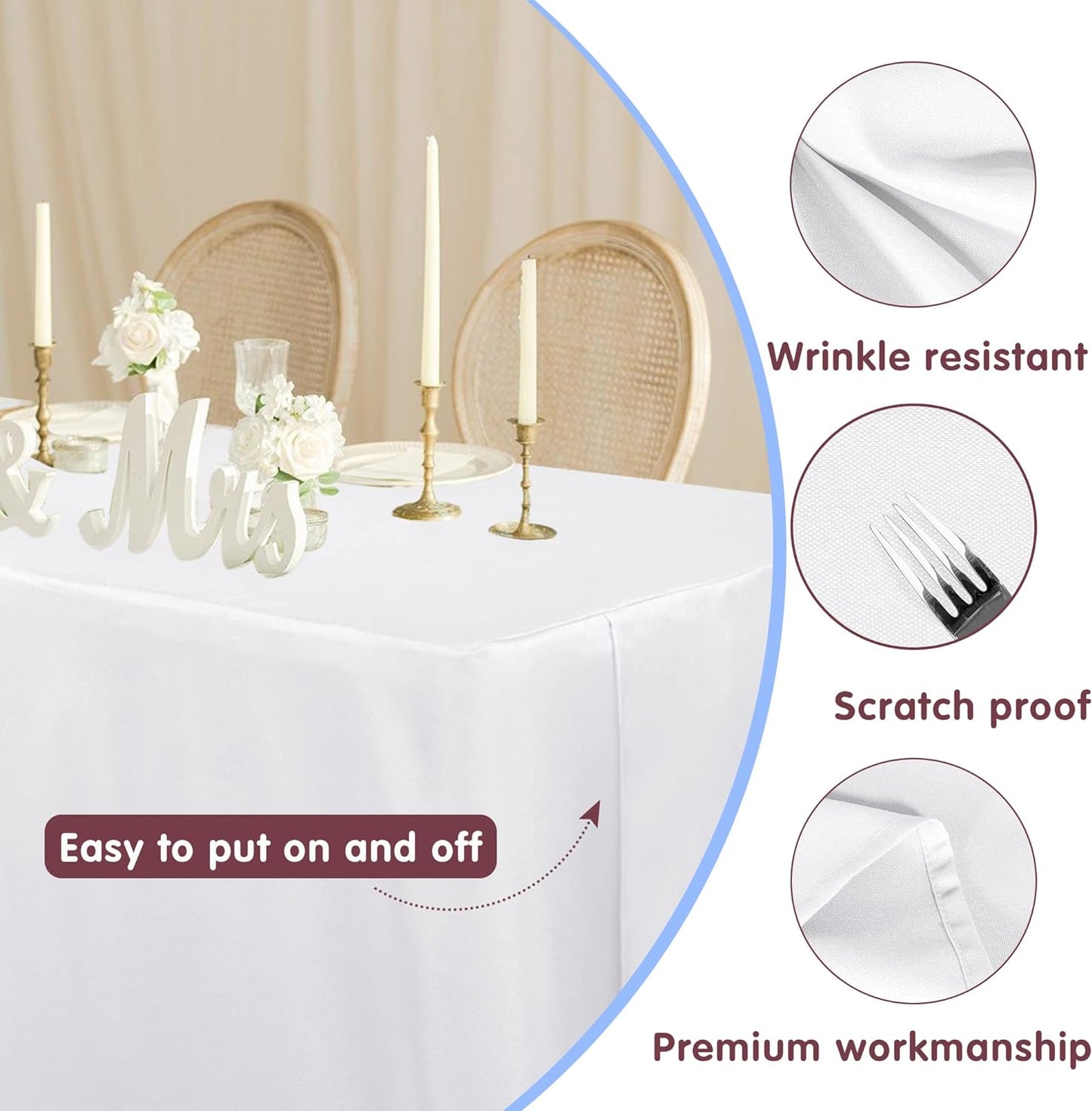 HolidayIdeas Fitted White Tableclothes - 72 x 30 Inch - 2 Pack Rectangle Table Covers for 6 Foot Tables, Polyester Fabric Tablecloths for Christmas, Parties, Wedding, Trade Show