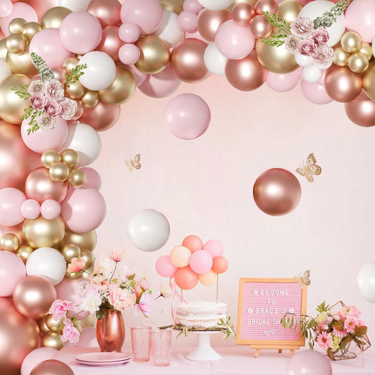 Rose Gold Pink Balloon Arch Kit 163 Pcs rose gold Balloon Garland Kit Include Rose Gold Pink White Balloons for Wedding Birthday Bridal Baby Shower Party Decorations