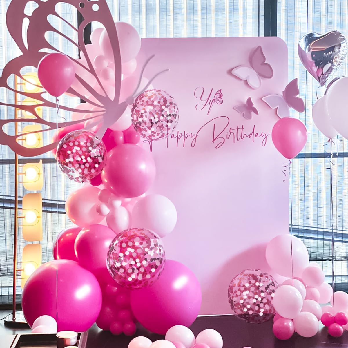 Pink Balloon Arch Kit, 146 PCS Hot Pink Light Pastel Pink Metallic Balloons Garland with Confetti for Bridal Baby Shower Birthday Princess Wedding Party Decorations