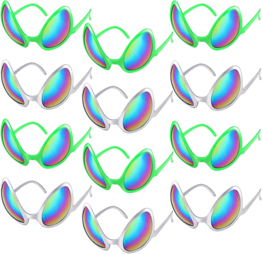 Bencailor 12 Pack Halloween Alien Glasses with Lenses Funny Glasses for Alien Costume Accessories Halloween Night Party Favor(Bright Colors)
