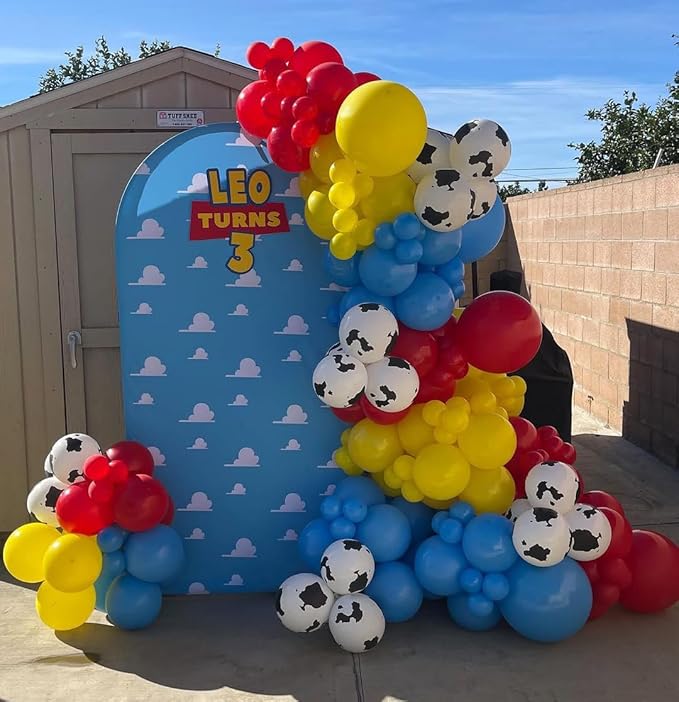 Red Blue Yellow Balloons Arch Kit, 162pcs Multi Color Cartoon Balloons with Cow Print for Carnival Circus Theme Party Fiesta Superhero Birthday Party Decorations