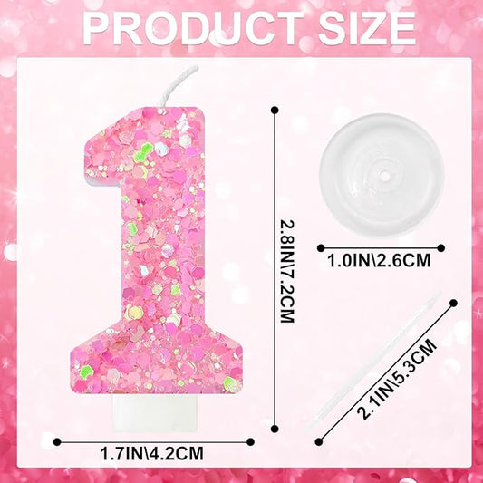 Zailo Birthday Number Candles, Glitter Number Candle Cake Decorations with Sequins, Cupcake Decorations for Girls, Women, Party Anniversary Celebrations (Number 1, Light Pink)