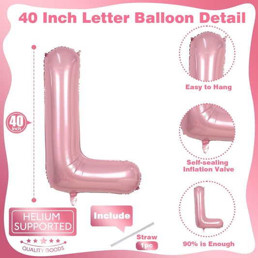40-Inch Pastel Pink LOVE Balloons - Letter for Valentine's Day, Pearl Pink Alphabet Balloons for Couple Propose, Wedding, Marriage Anniversary Parties