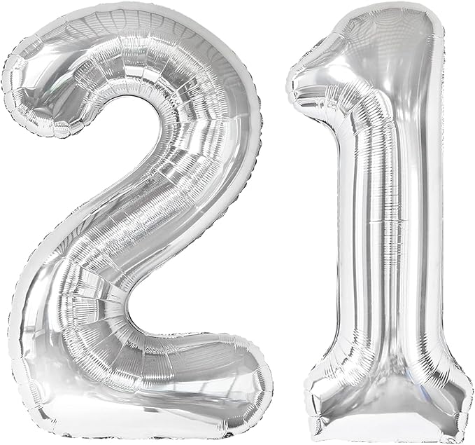 Silver Number 21 Balloon 40 inch, 21 Number Balloons, 21st Silver Birthday Decorations for Girls Boys Kids, 21 Year Old Women Men Silver Party Supplies