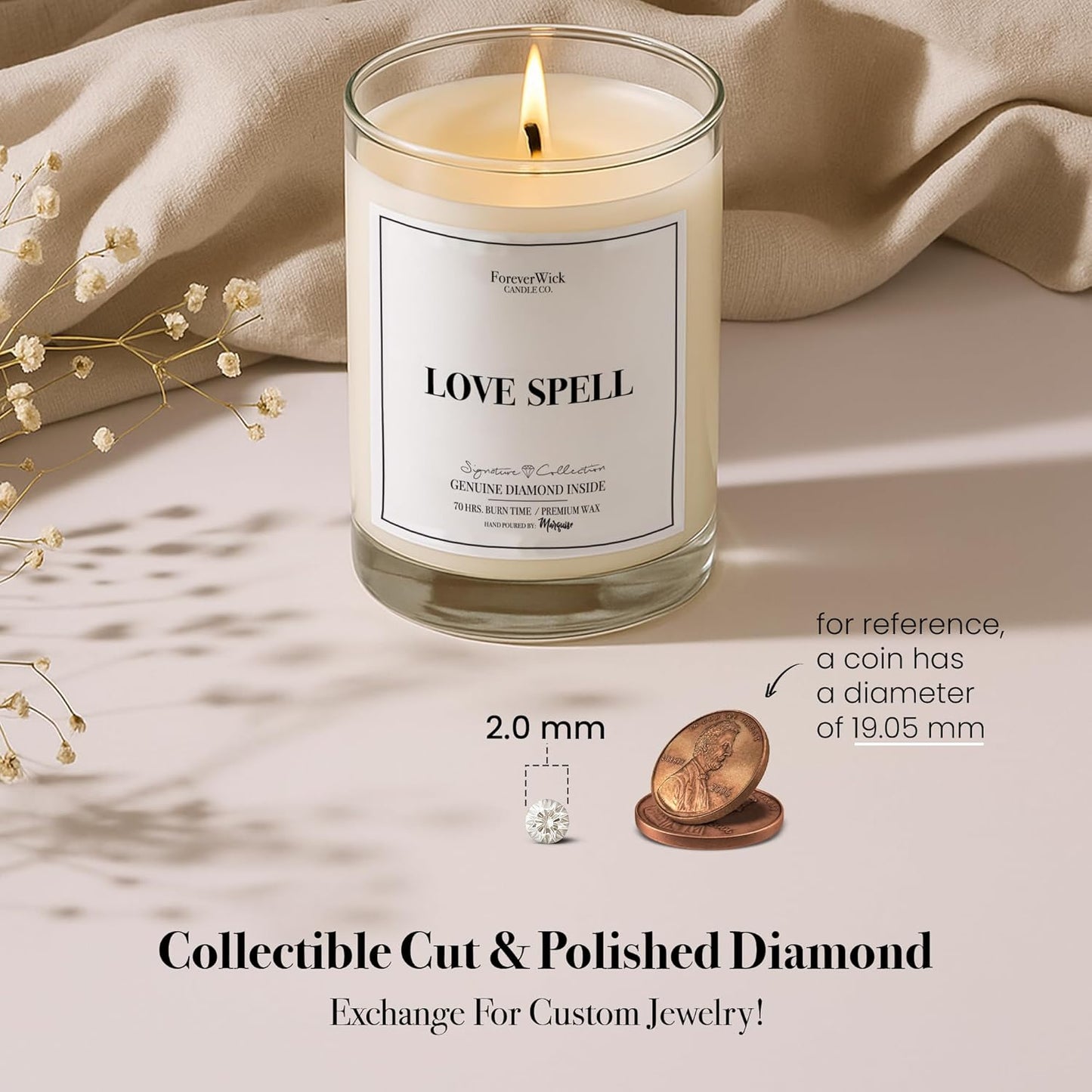 Love Spell Lush Fruit Surprise Candle with Diamond Inside | Foreverwick Candles | Scented Soy Candles Gifts for Women Aromatherapy Candle | Organic Soy Candle 14oz | 70h