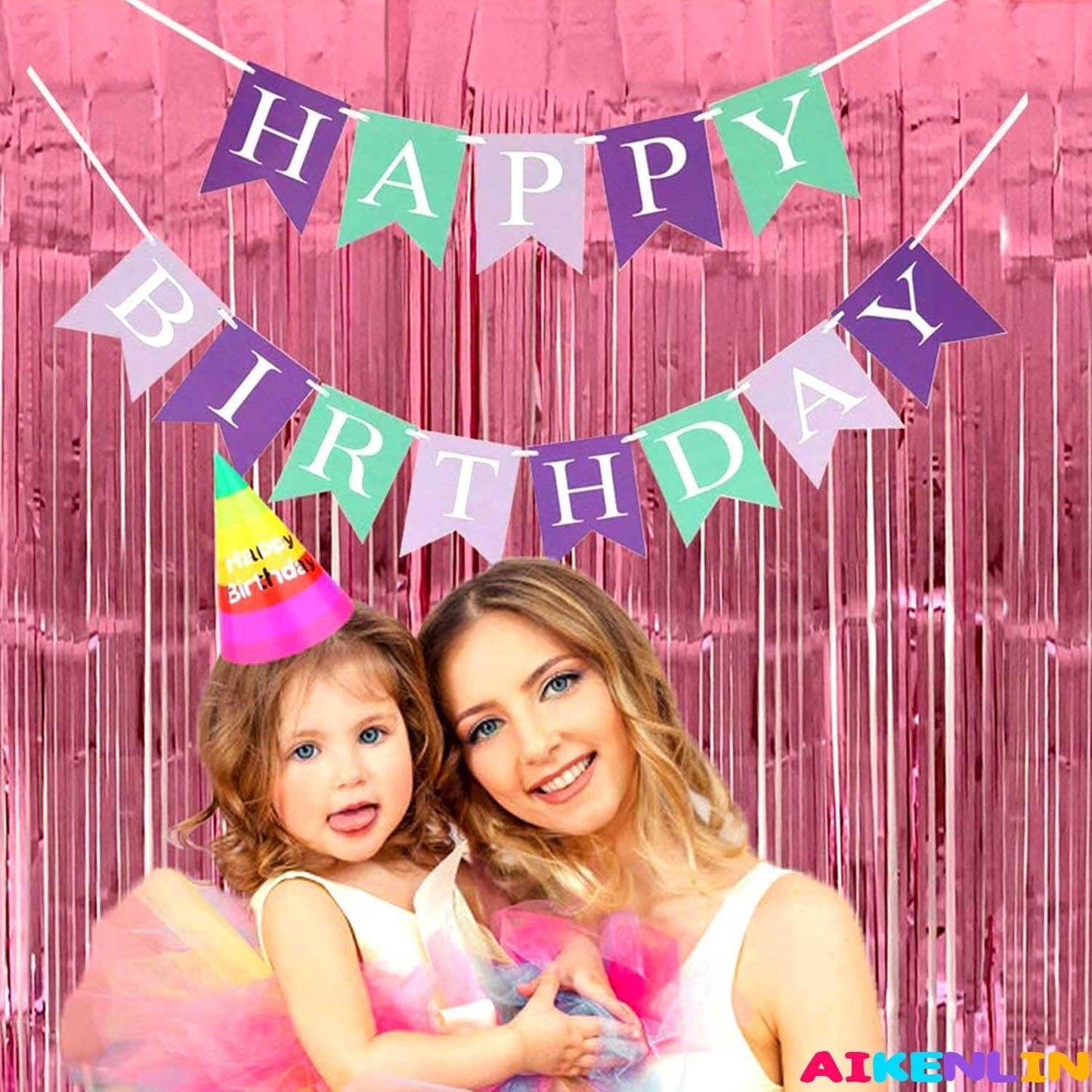 4 Pack 3.3Ft x 6.6Ft Pink Foil Fringe Curtain Backdrop, Metallic Tinsel Foil Fringe Streamers Curtains Background for Photo Booth, Birthday, Wedding, Halloween, Christmas Party Decoration