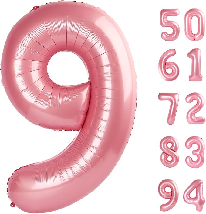 Pearlescent Pink 9 Balloon, Number Balloons 40 Inch, 9th Giant Birthday Decorations for Girls, 19th 29th Party Decorations Supplies, Number 9 Balloon