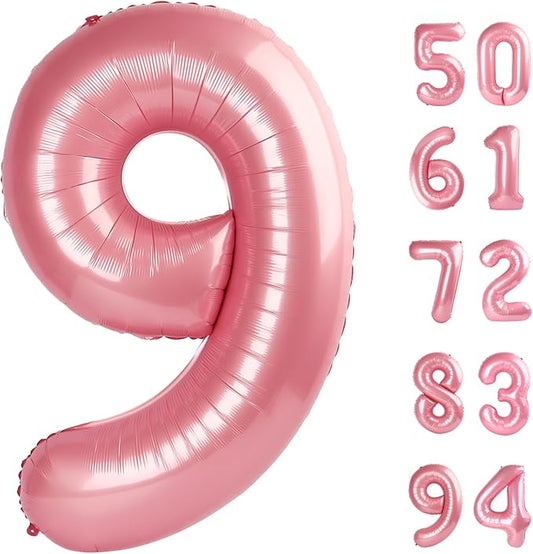 Pearlescent Pink 9 Balloon, Number Balloons 40 Inch, 9th Giant Birthday Decorations for Girls, 19th 29th Party Decorations Supplies, Number 9 Balloon