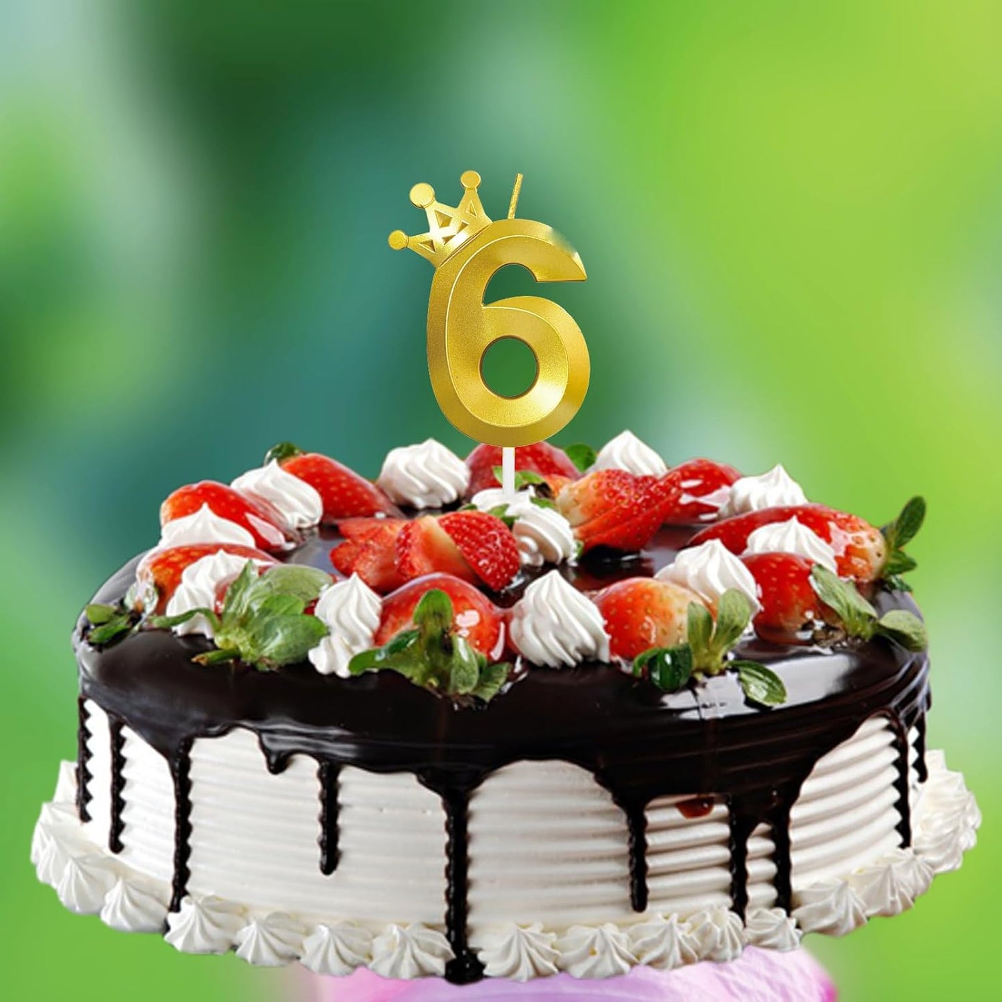 Number 6 Birthday Candle Six Years Old Happy Birthday Number Candles Cake Topper Decorations 3D Crown (Crown-6, Gold)
