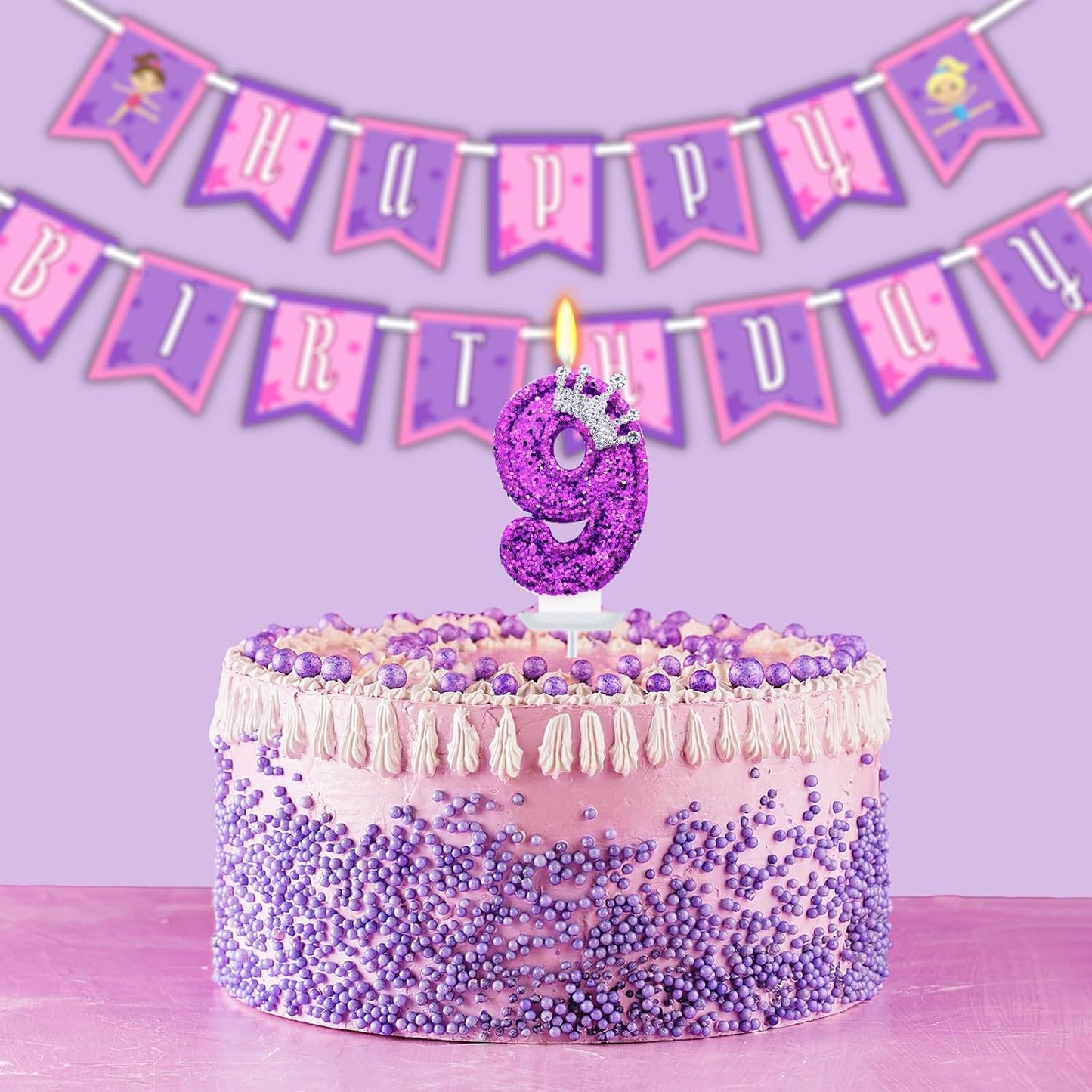 Purple Birthday Candle for Cake, Crown Purple Number Candles, 2.76 inch Cake Topper Decoration for Princess Birthday Party (Number 9)