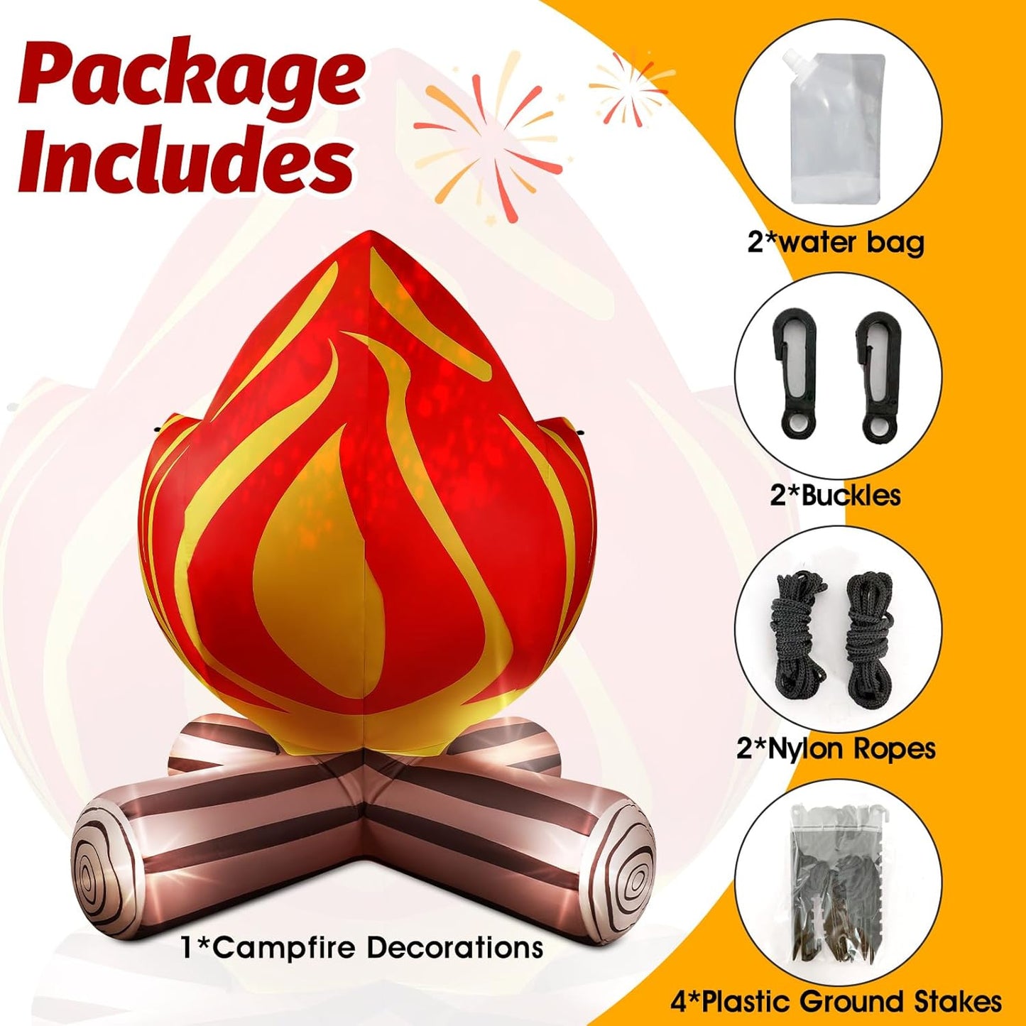 5FT Christmas Inflatable Campfire Winter Blow-up Fake Campfire Built-in 4 LED Lights for Christmas Inflatables Outdoor Decorations Xmas Inflatable Fire for Bonfire Birthday Party Decor Yard Lawn