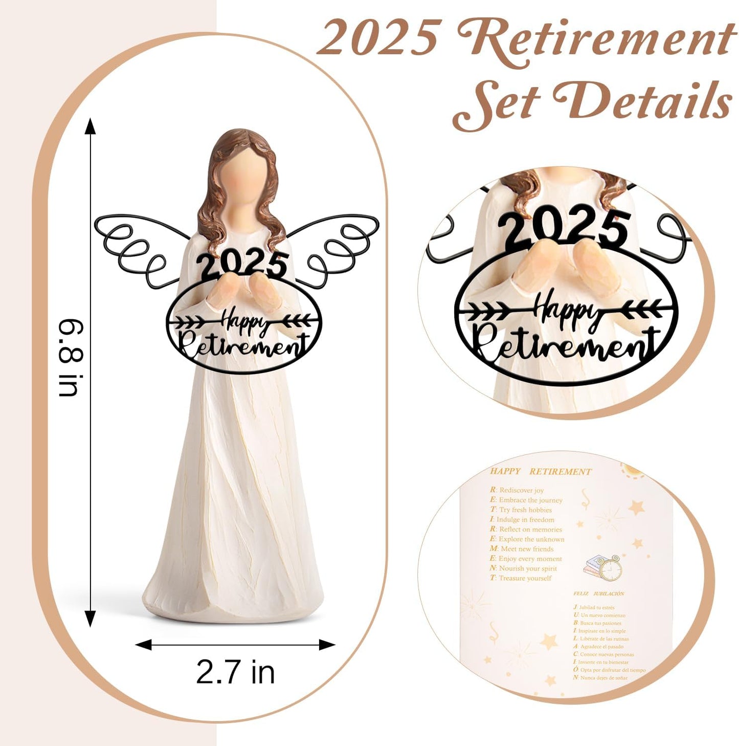 Retirement Gift for Woman 2025 - Happy Retirement Gifts for Coworker Teacher Nurses Boss Mom Grandma Sister Retirees Women Retirement Party Decorations with Angel Figurine Retirement Blessing Card