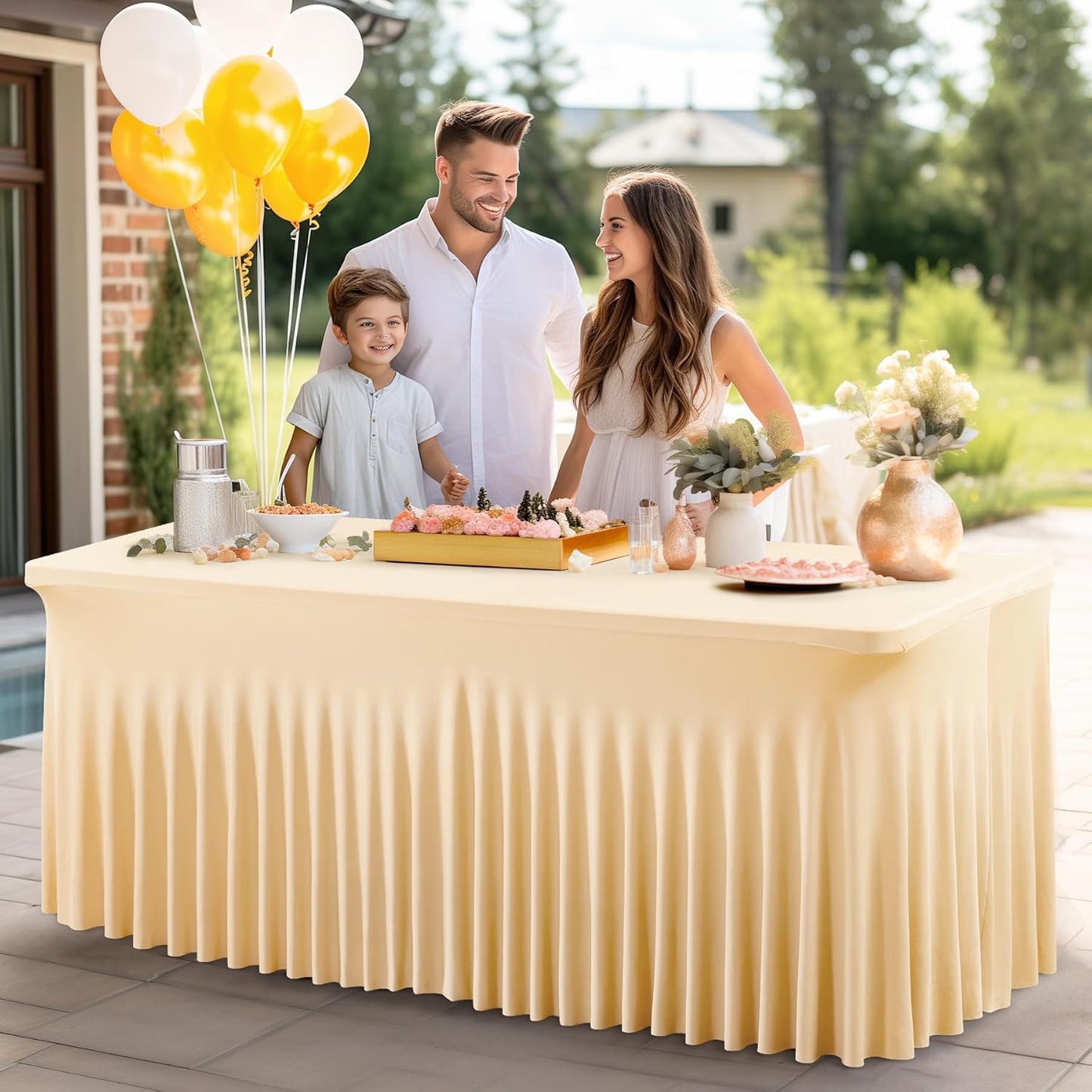 Champagne Spandex Table Covers 6ft, 6 Packs Fitted Table Covers for 6 Foot Tables Stretch Spandex Table Skirts Rectangle Tables for Event, Wedding, Banquet & Parties