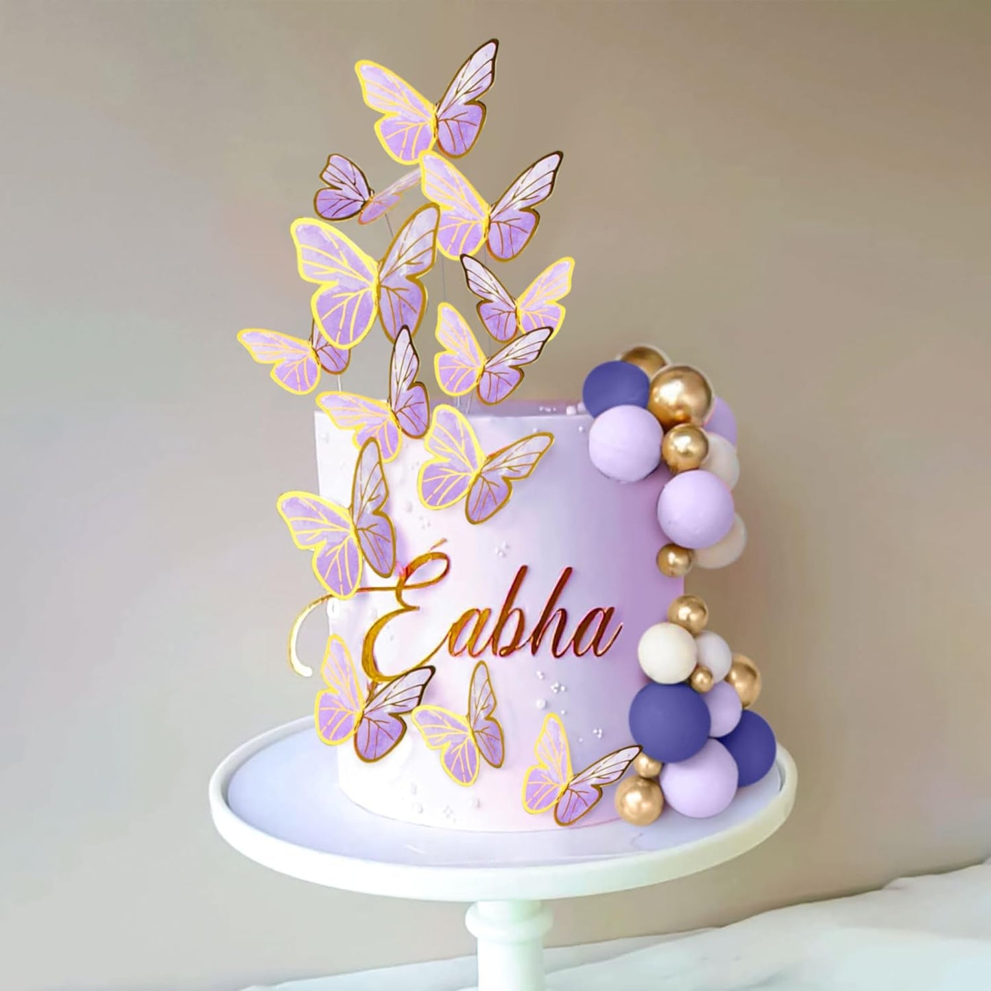 47PCS Purple Butterfly Cake Topper,Butterfly Cake Decorations Include Cake Toppers Pink Gold Balls for Baby Shower Wedding Birthday Bridal Shower Party Decor(Purple)